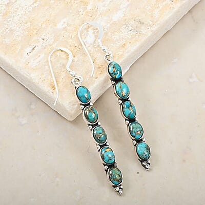 Santa Fe Style Mojave Turquoise 4.50 ctw Earrings in Sterling Silver