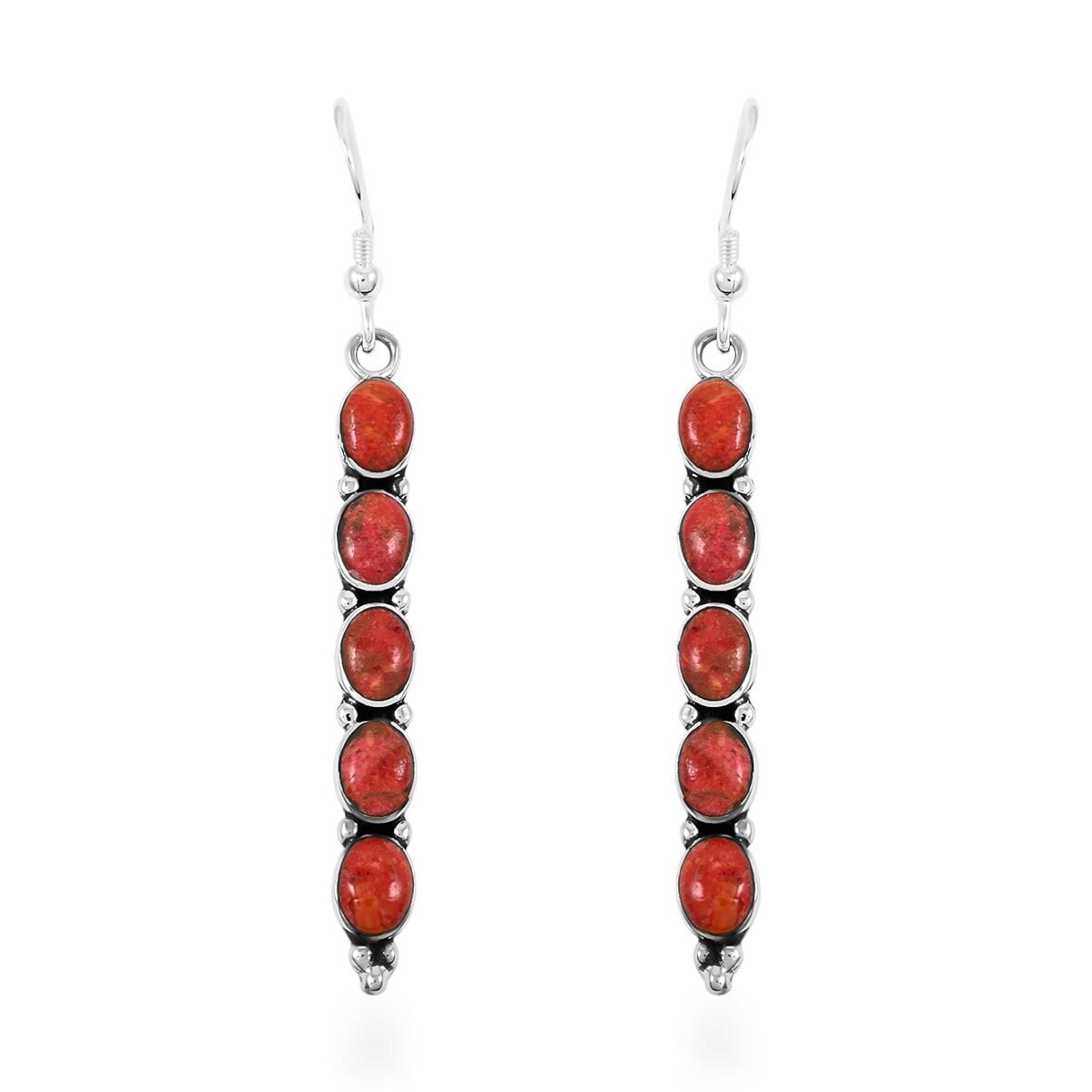 Santa Fe Style Enhanced Red Coral 4.50 ctw Earrings in Sterling Silver image number 0