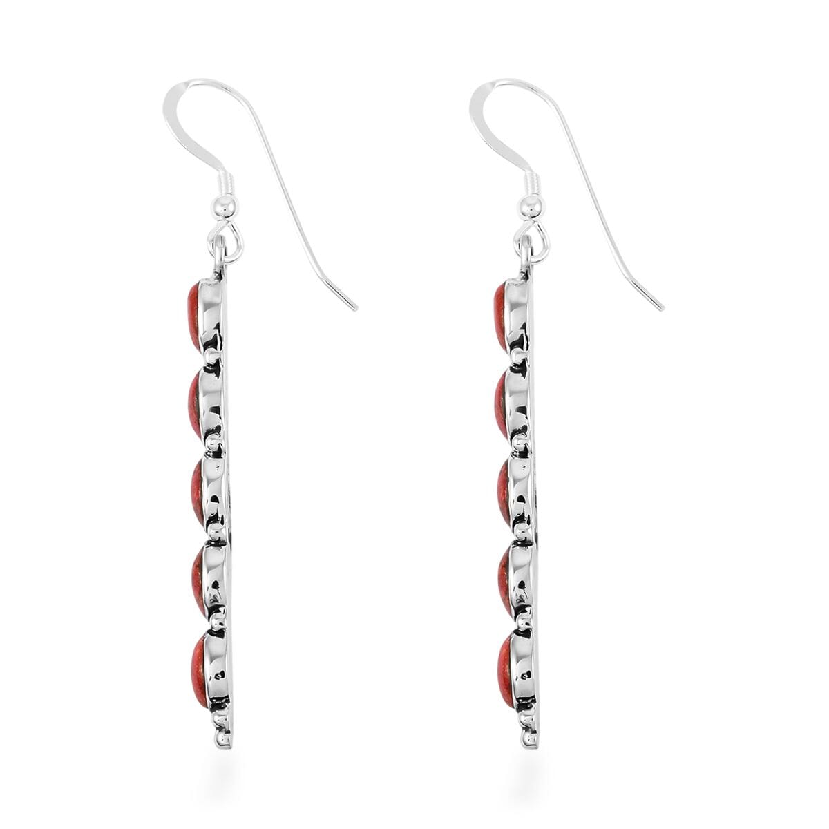 Santa Fe Style Enhanced Red Coral 4.50 ctw Earrings in Sterling Silver image number 3