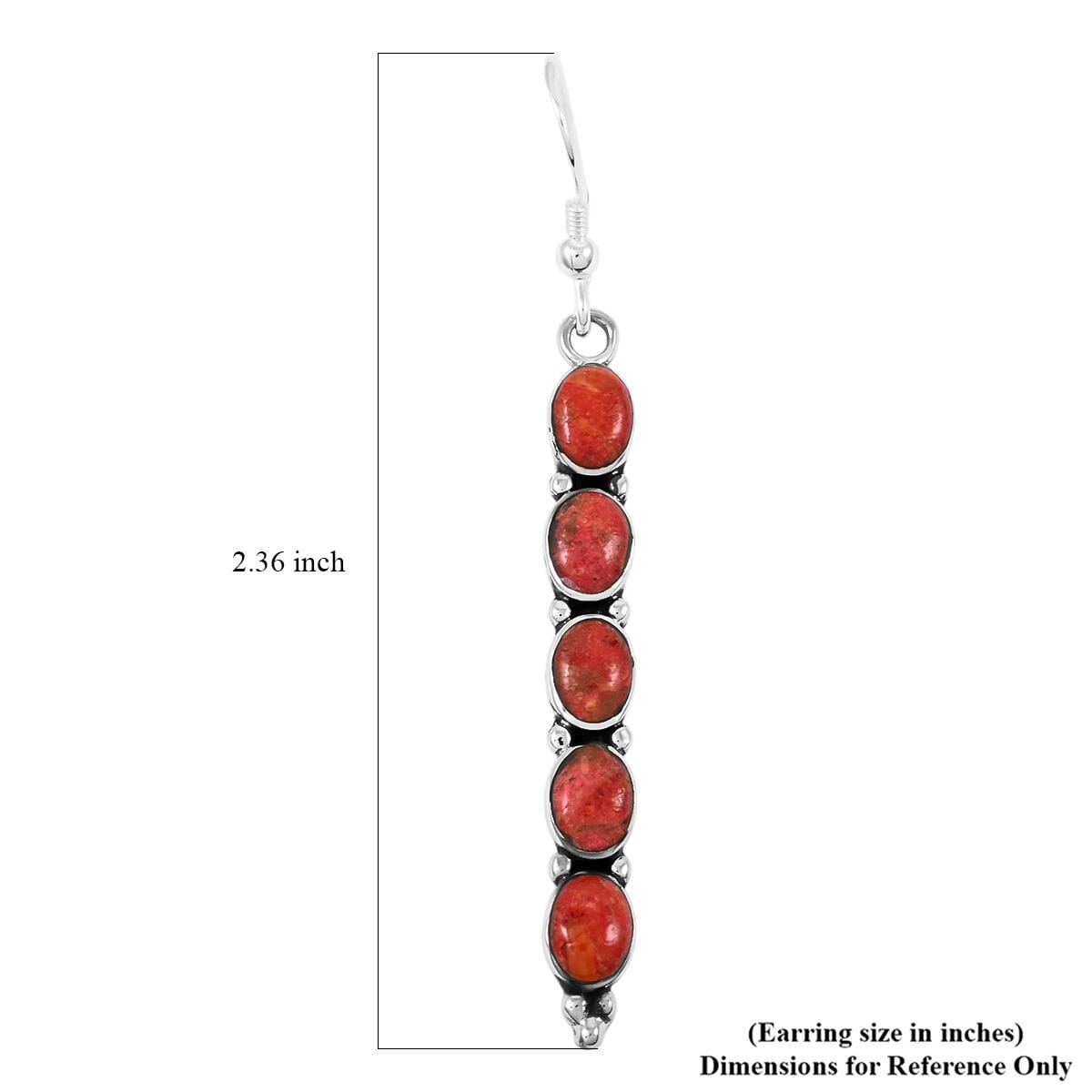 Santa Fe Style Enhanced Red Coral 4.50 ctw Earrings in Sterling Silver image number 4