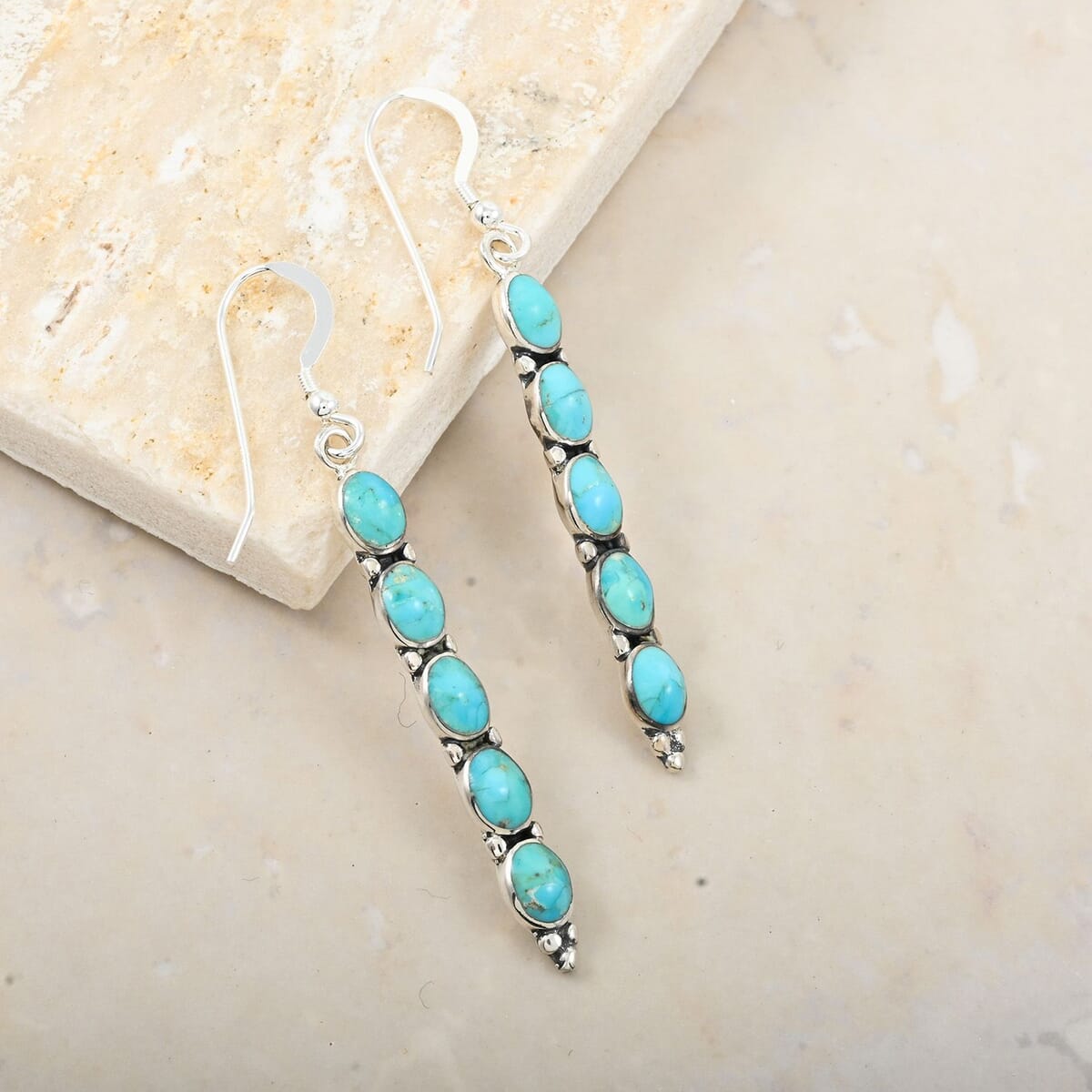 Santa Fe Style Kingman Turquoise 4.50 ctw Earrings in Sterling Silver image number 1