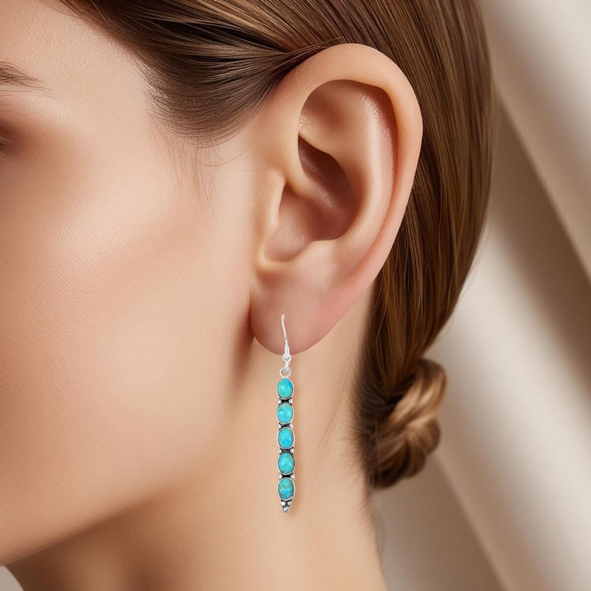Santa Fe Style Kingman Turquoise 4.50 ctw Earrings in Sterling Silver image number 2