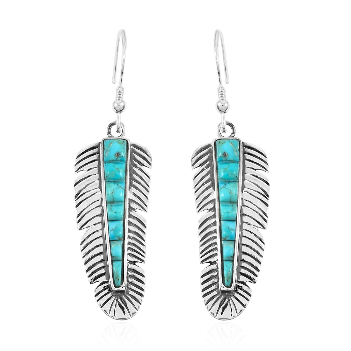 Santa Fe Style Kingman Turquoise Feather Earrings in Sterling Silver 2.50 ctw image number 0