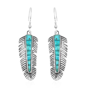 Santa Fe Style Kingman Turquoise Feather Earrings in Sterling Silver 2.50 ctw