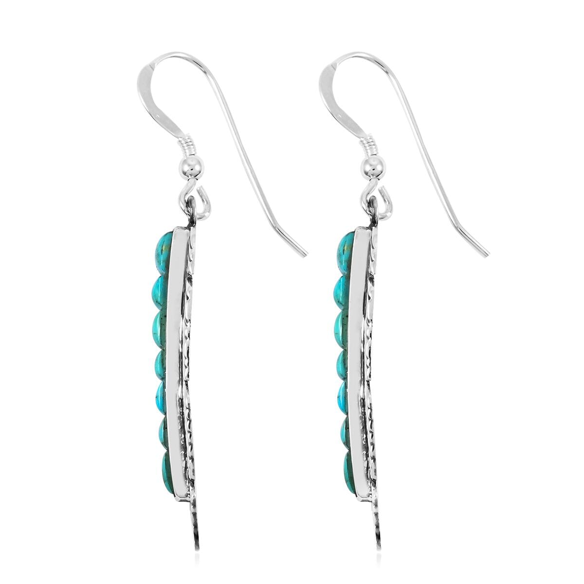 Santa Fe Style Kingman Turquoise Feather Earrings in Sterling Silver 2.50 ctw image number 3
