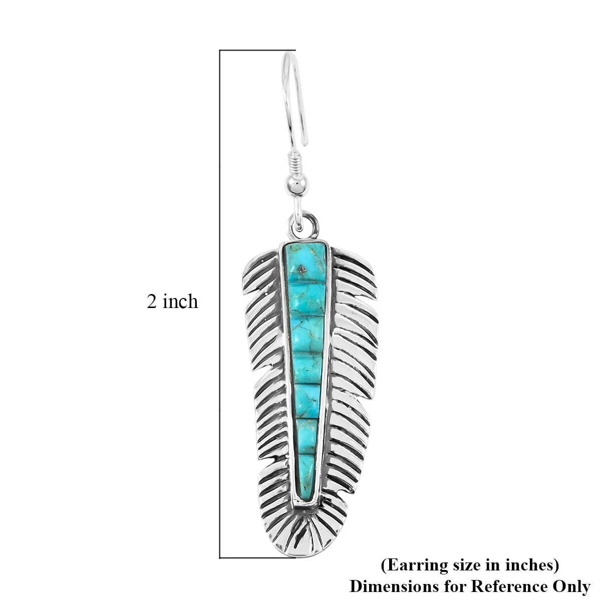 Santa Fe Style Kingman Turquoise Feather Earrings in Sterling Silver 2.50 ctw image number 4