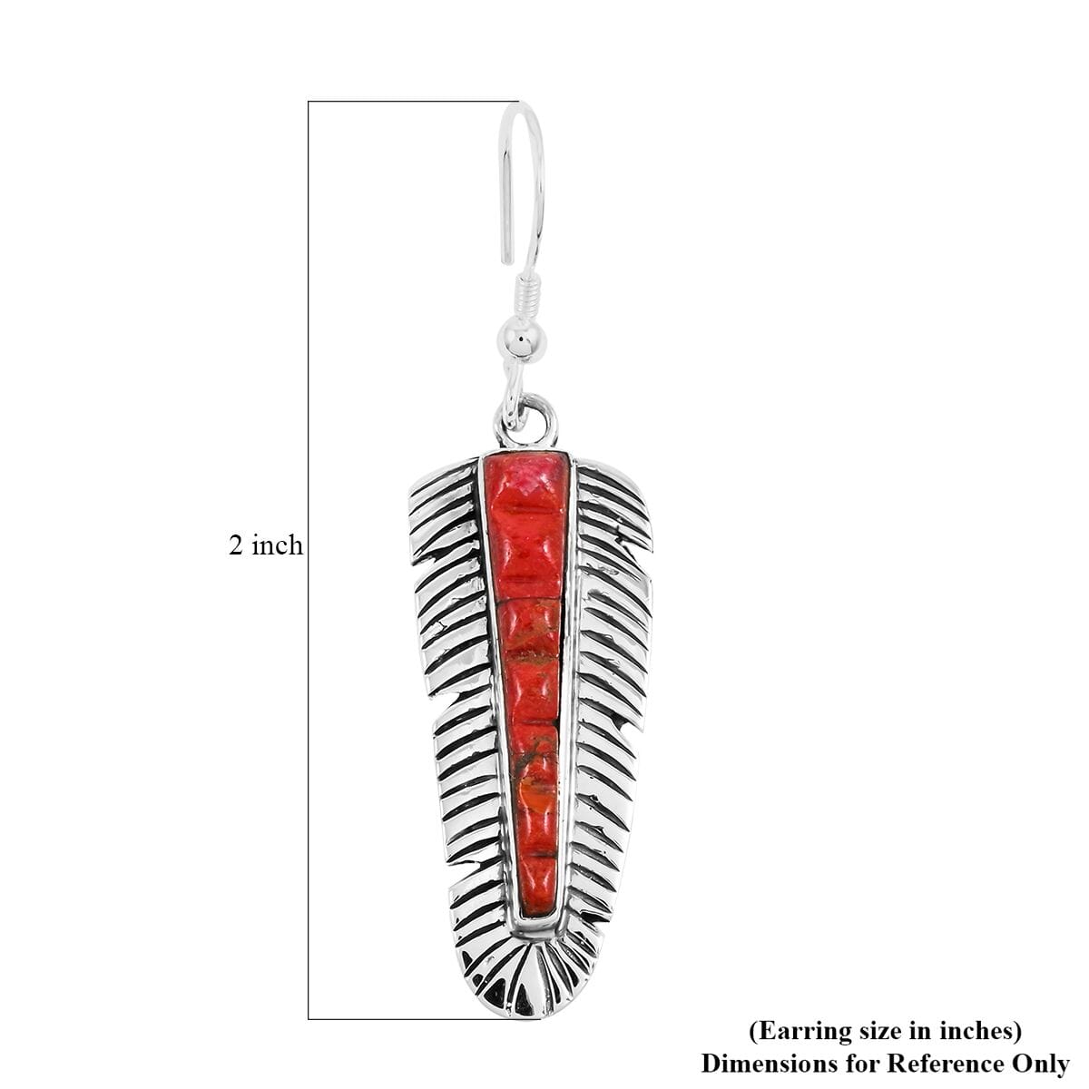 Santa Fe Style Enhanced Red Coral Feather Earrings in Sterling Silver 2.50 ctw image number 4