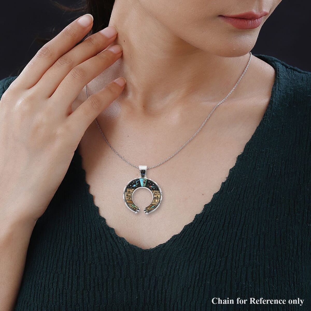 Santa Fe Style Black Onyx 48.00 ctw Pueblo Pendant in Sterling Silver image number 2