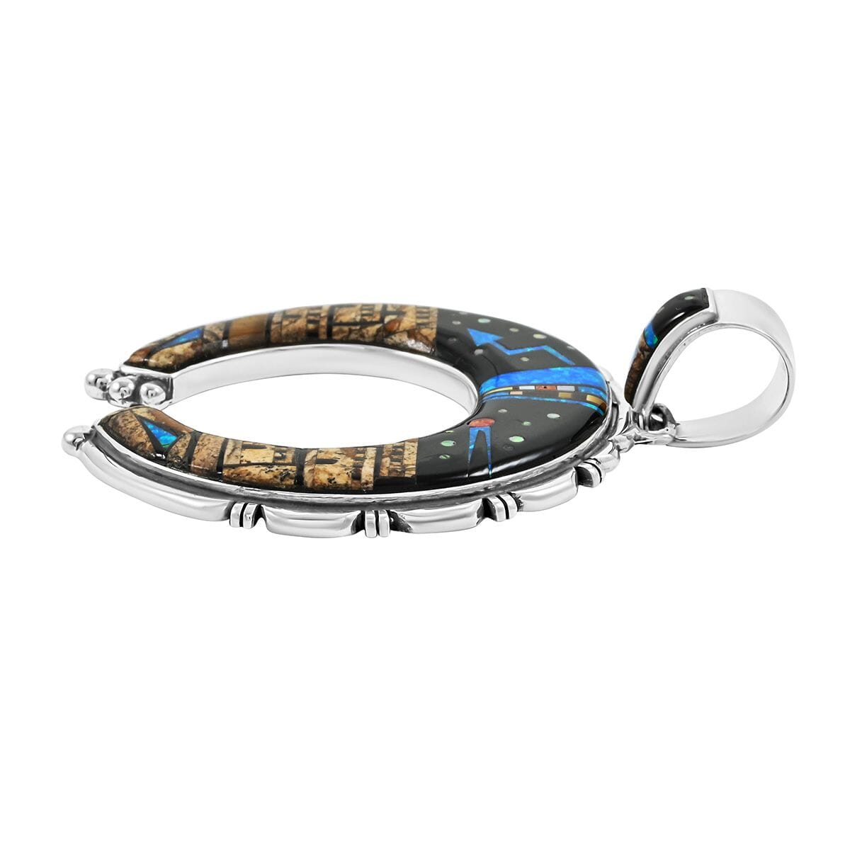 Santa Fe Style Black Onyx 48.00 ctw Pueblo Pendant in Sterling Silver image number 3