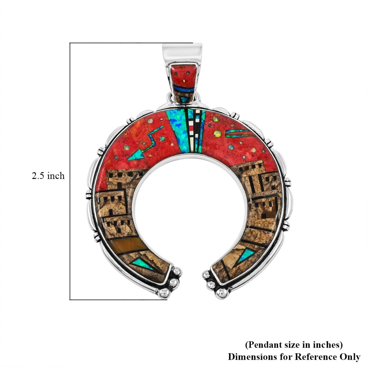 Santa Fe Style Enhanced Red Coral Pueblo Pendant in Sterling Silver image number 4