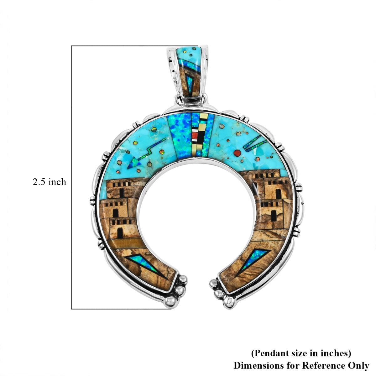 Santa Fe Style Kingman Turquoise 48.00 ctw Pueblo Pendant in Sterling Silver image number 4