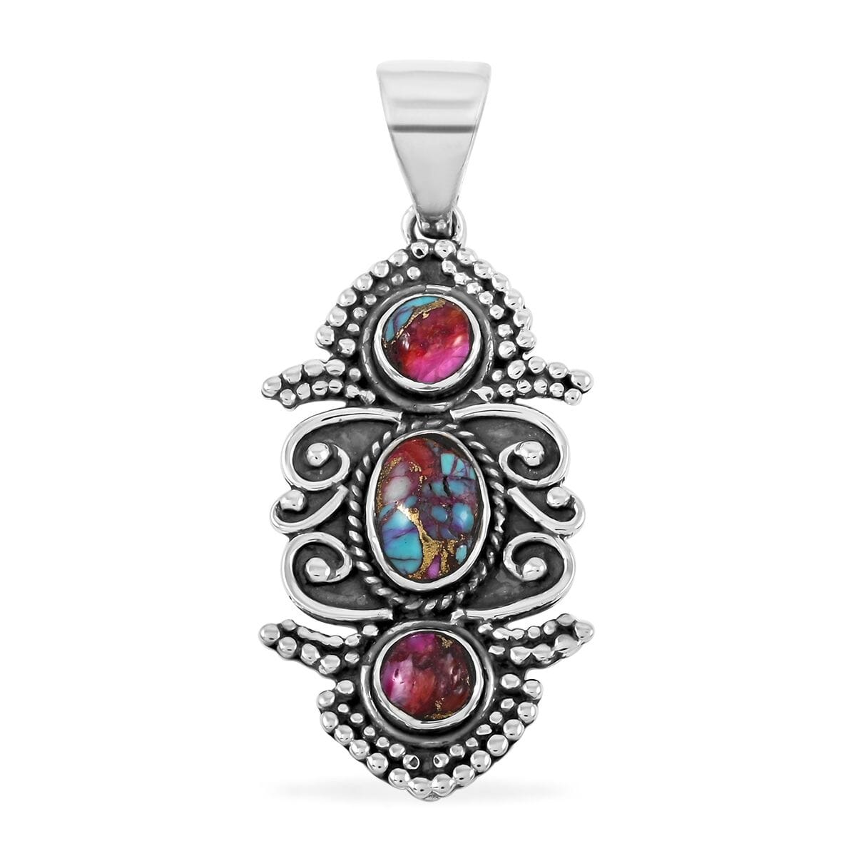 Santa Fe Style Rainbow Multi Gemstone Pendant in Sterling Silver 5.50 ctw image number 0