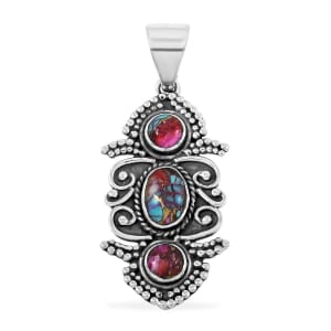 Santa Fe Style Rainbow Multi Gemstone Pendant in Sterling Silver 5.50 ctw