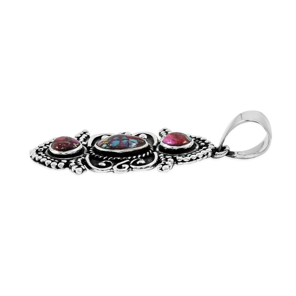 Santa Fe Style Rainbow Multi Gemstone Pendant in Sterling Silver 5.50 ctw image number 3