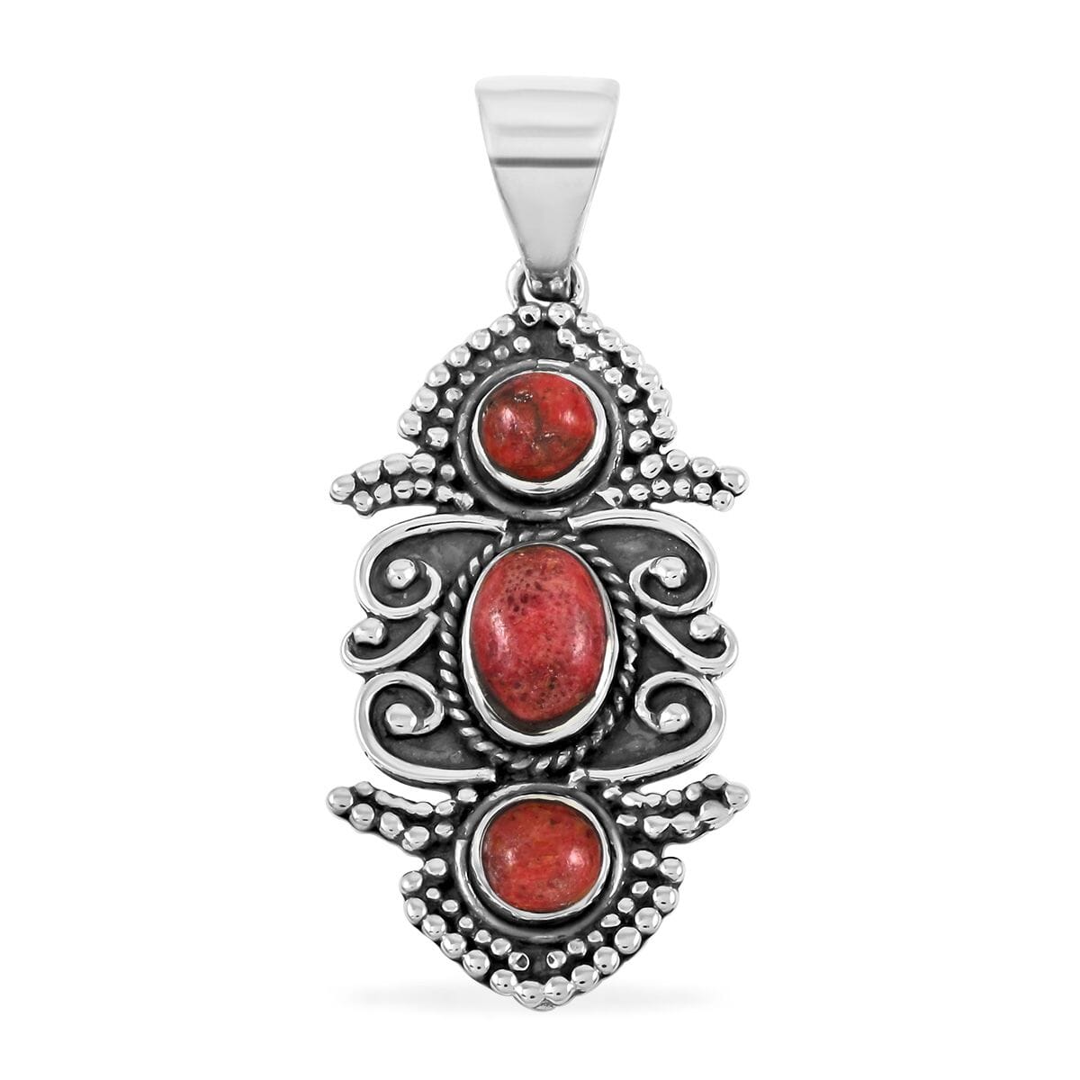 Santa Fe Style Enhanced Red Coral Pendant in Sterling Silver 5.50 ctw image number 0