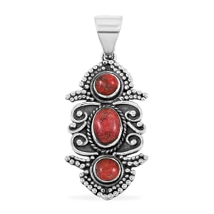 Santa Fe Style Enhanced Red Coral Pendant in Sterling Silver 5.50 ctw