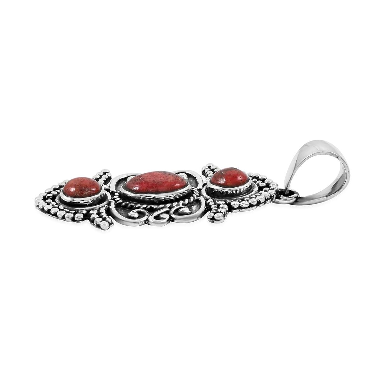 Santa Fe Style Enhanced Red Coral Pendant in Sterling Silver 5.50 ctw image number 3