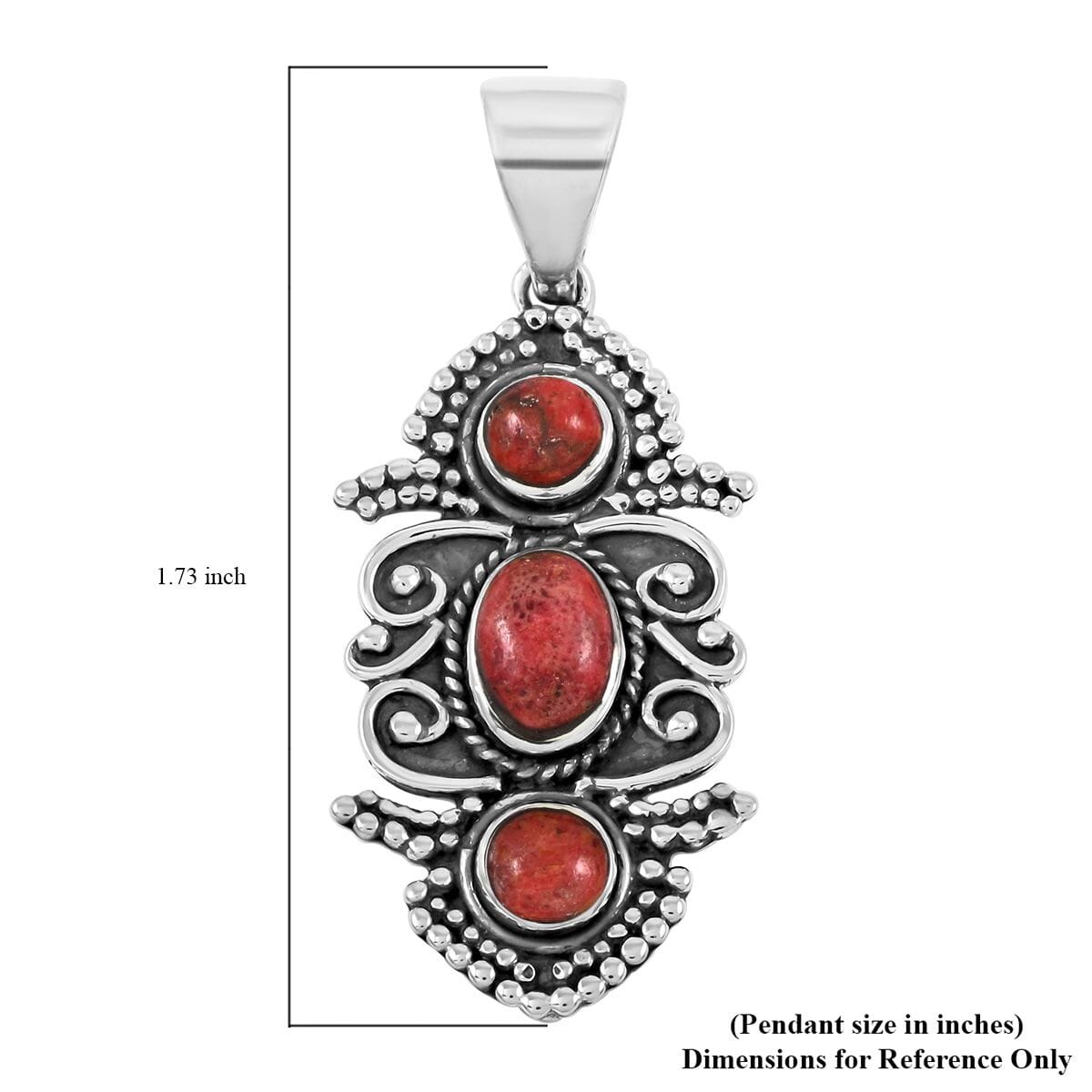 Santa Fe Style Enhanced Red Coral Pendant in Sterling Silver 5.50 ctw image number 4
