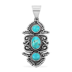 Santa Fe Style Kingman Turquoise Pendant in Sterling Silver 5.50 ctw