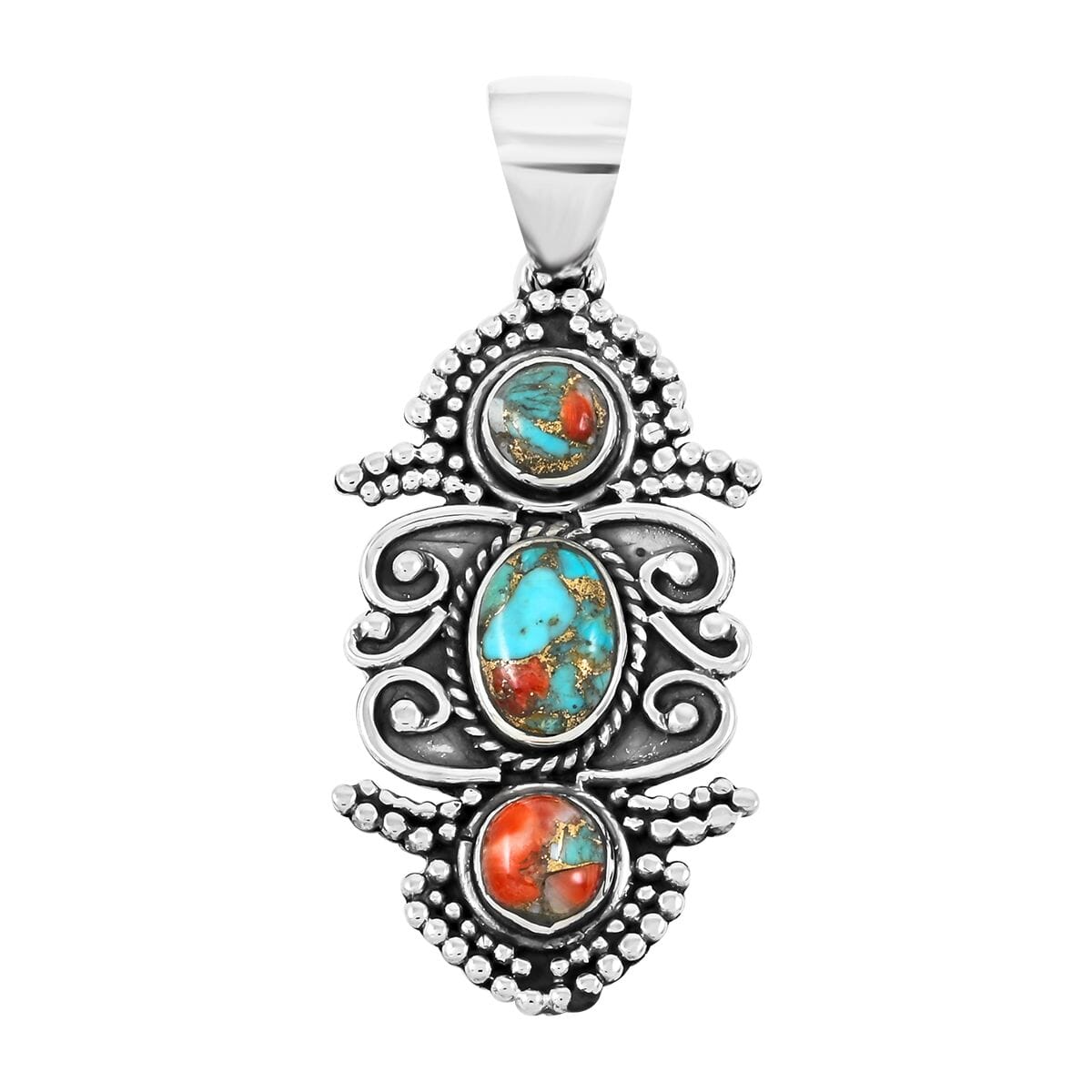 Santa Fe Style Spiny Turquoise Pendant in Sterling Silver 5.50 ctw image number 0