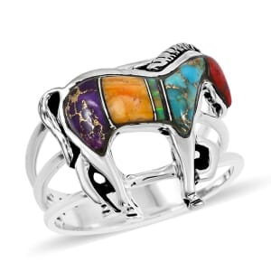 Santa Fe Style Multi Gemstone 3.50 ctw Horse Ring in Sterling Silver (Size 10.0)