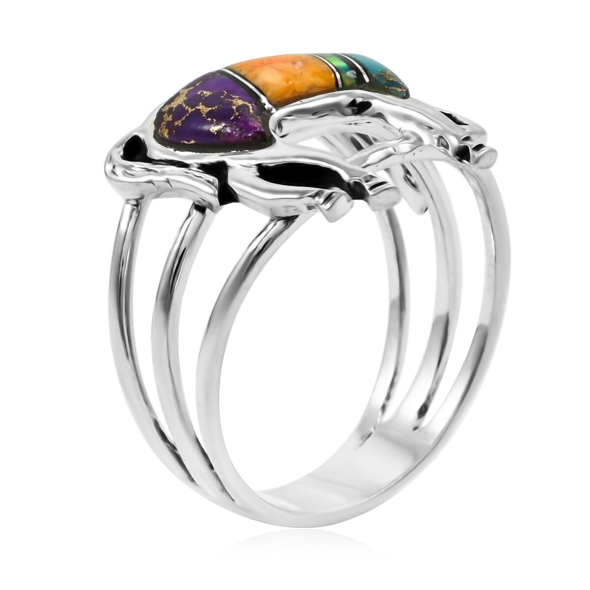 Santa Fe Style Multi Gemstone 3.50 ctw Horse Ring in Sterling Silver image number 3