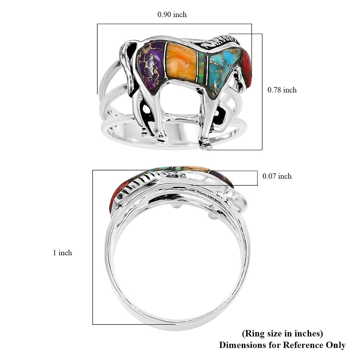 Santa Fe Style Multi Gemstone 3.50 ctw Horse Ring in Sterling Silver (Size 10.0)