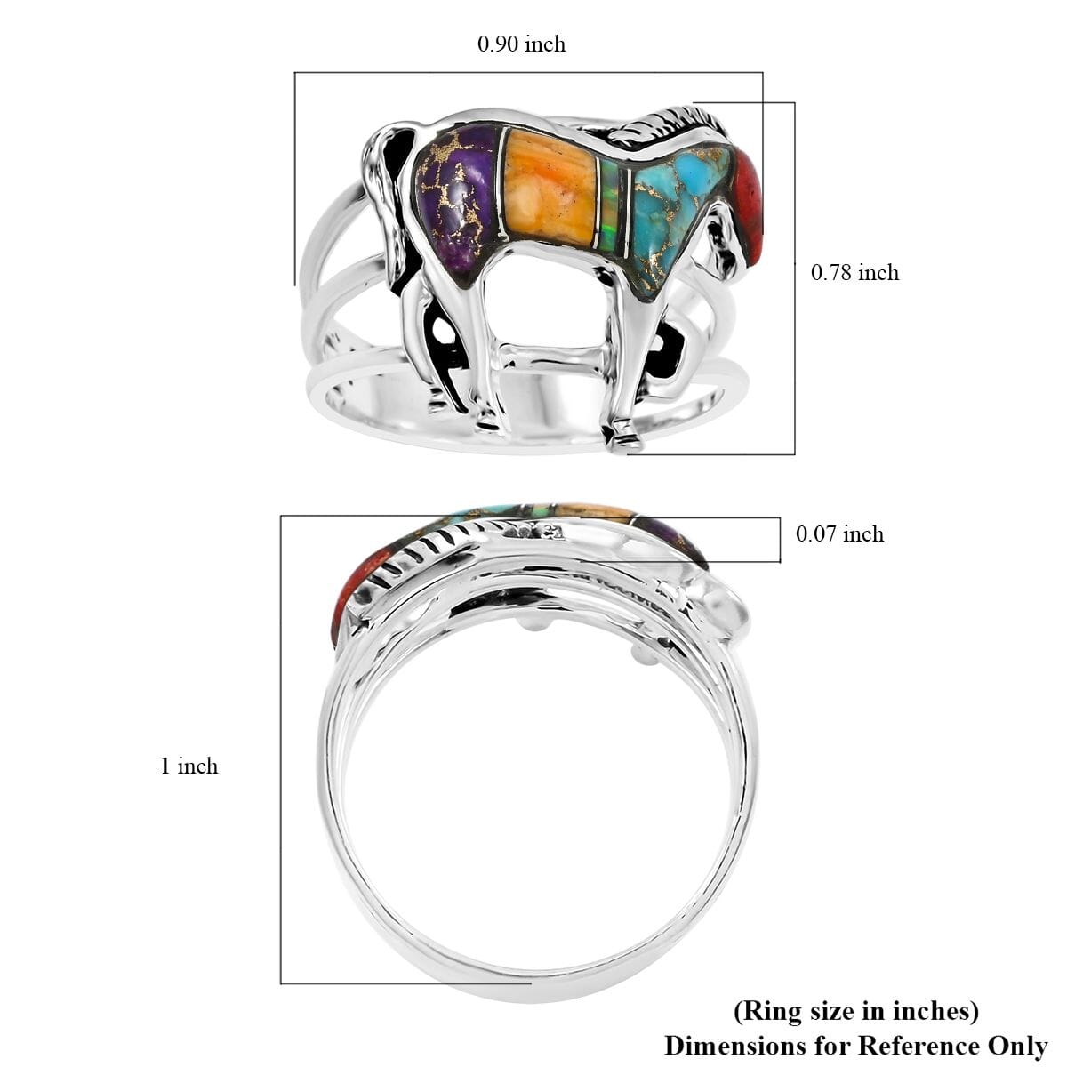 Santa Fe Style Multi Gemstone 3.50 ctw Horse Ring in Sterling Silver image number 4