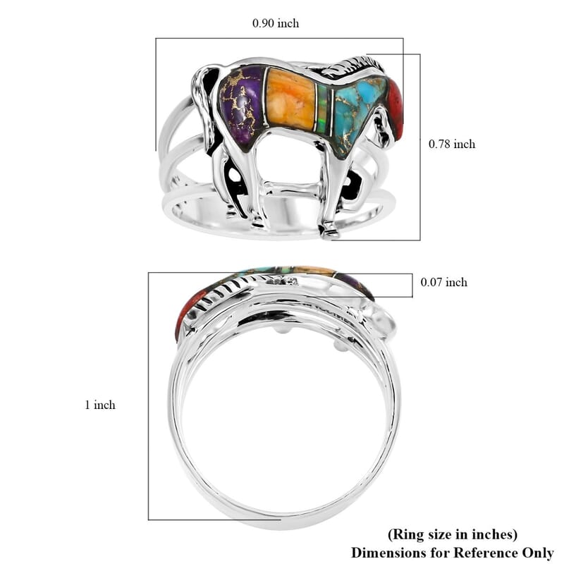 Santa Fe Style Multi Gemstone 3.50 ctw Horse Ring in Sterling Silver (Size 10.0)