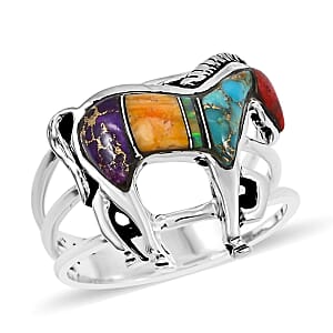 Santa Fe Style Multi Gemstone 3.50 ctw Horse Ring in Sterling Silver (Size 9.0)