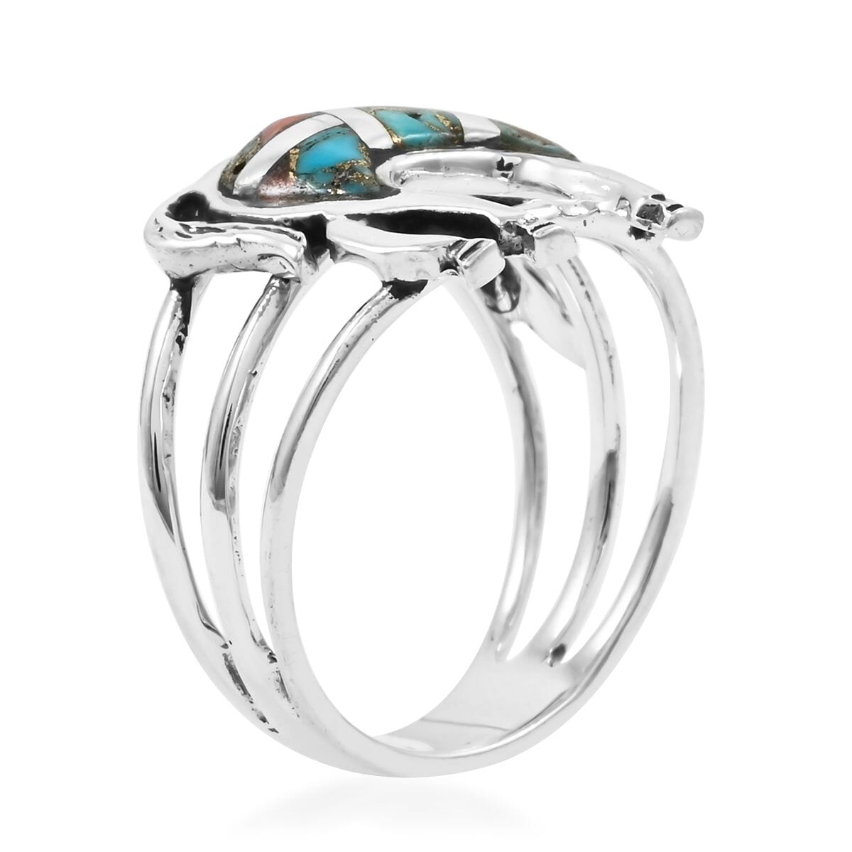 Santa Fe Style Spiny Turquoise 3.50 ctw Horse Ring in Sterling Silver (Size 10.0) image number 3