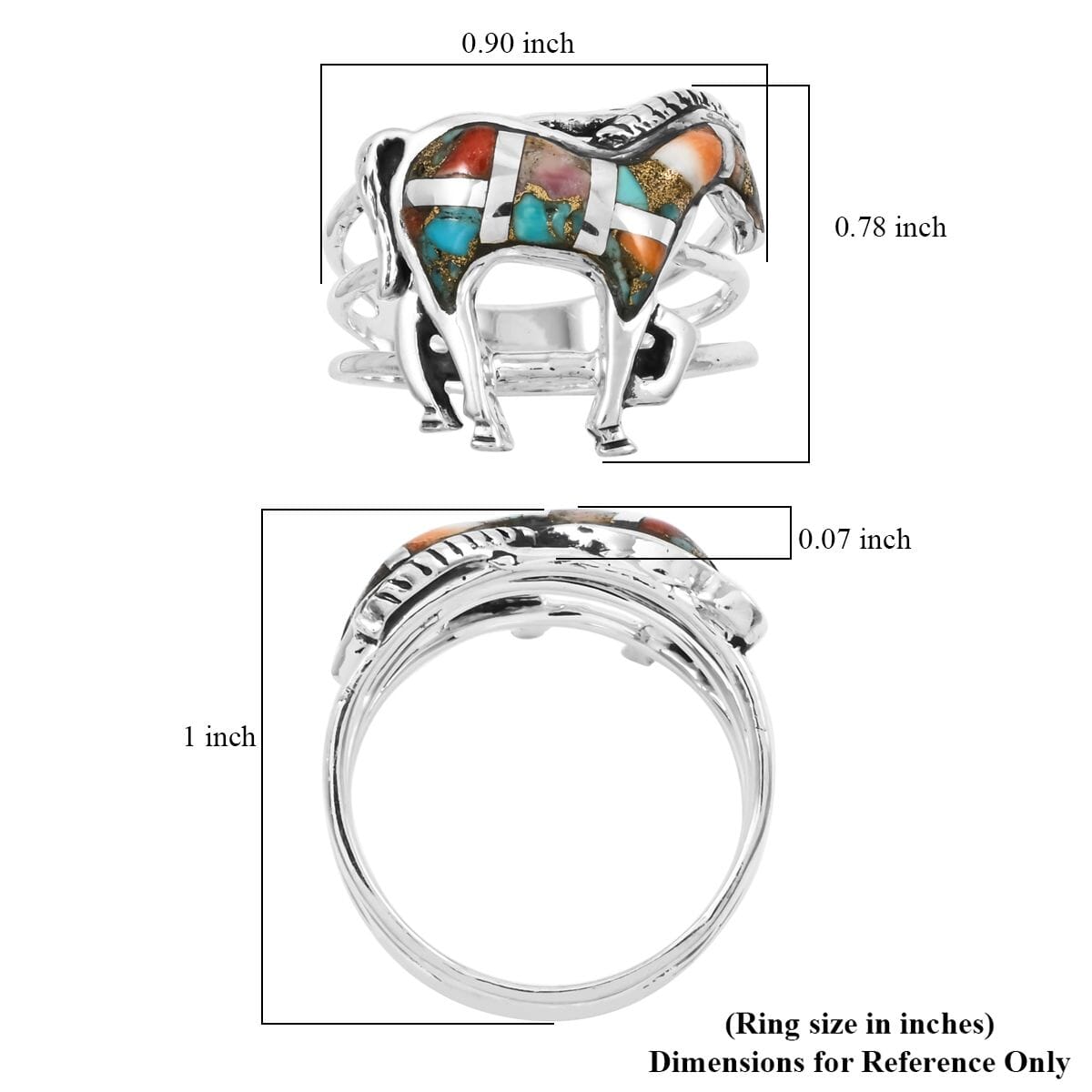 Santa Fe Style Spiny Turquoise 3.50 ctw Horse Ring in Sterling Silver (Size 10.0) image number 4