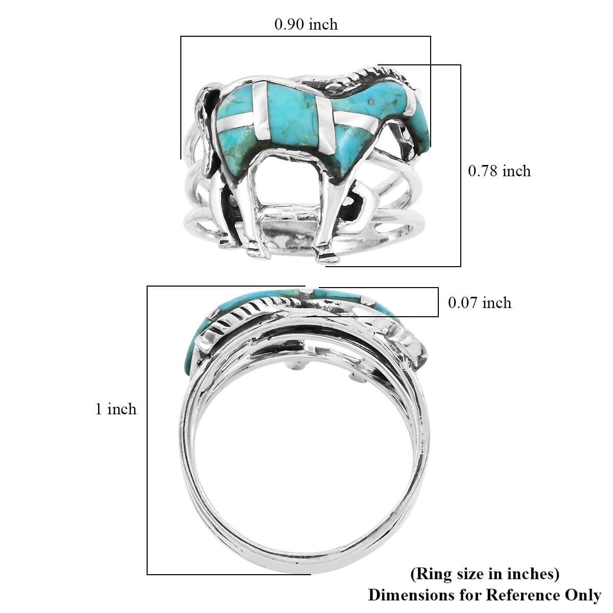 Santa Fe Style Kingman Turquoise 3.50 ctw Horse Ring in Sterling Silver (Size 11.0) image number 3
