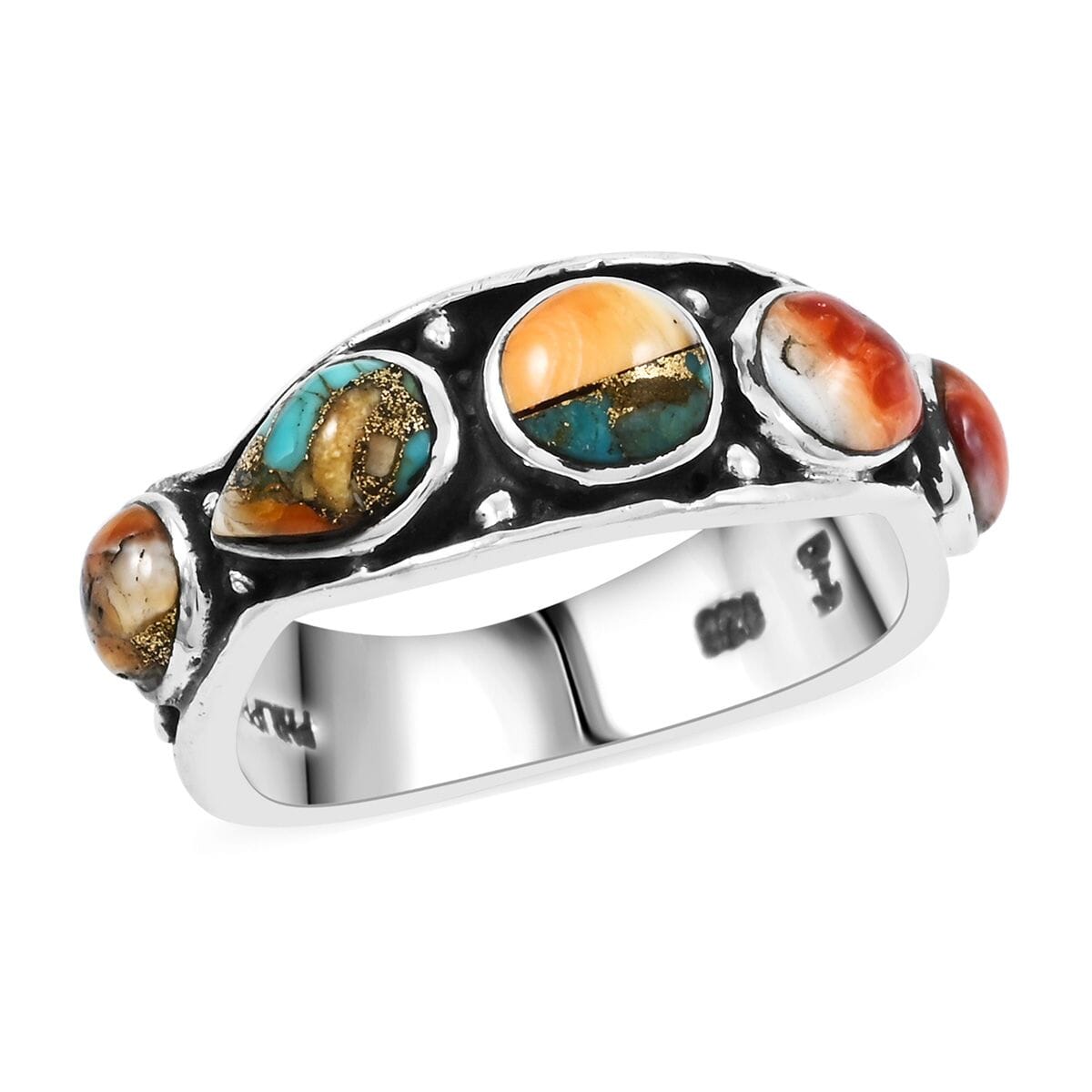 Santa Fe Style Spiny Turquoise 6.10 ctw Ring in Sterling Silver (Size 10.0) image number 0