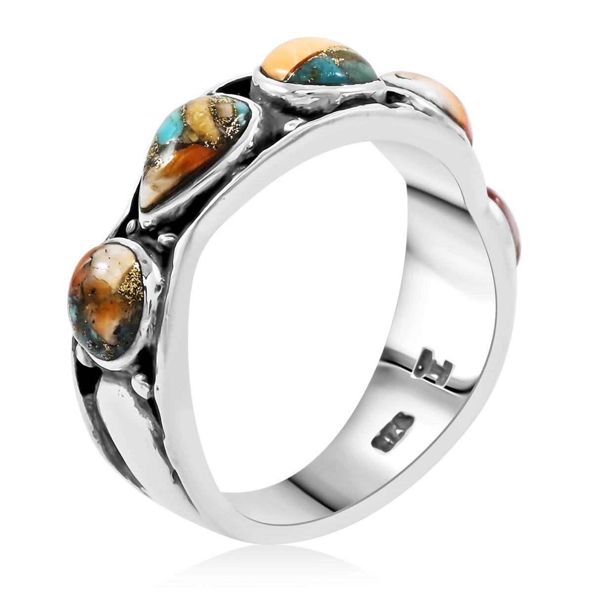 Santa Fe Style Spiny Turquoise 6.10 ctw Ring in Sterling Silver (Size 10.0) image number 3