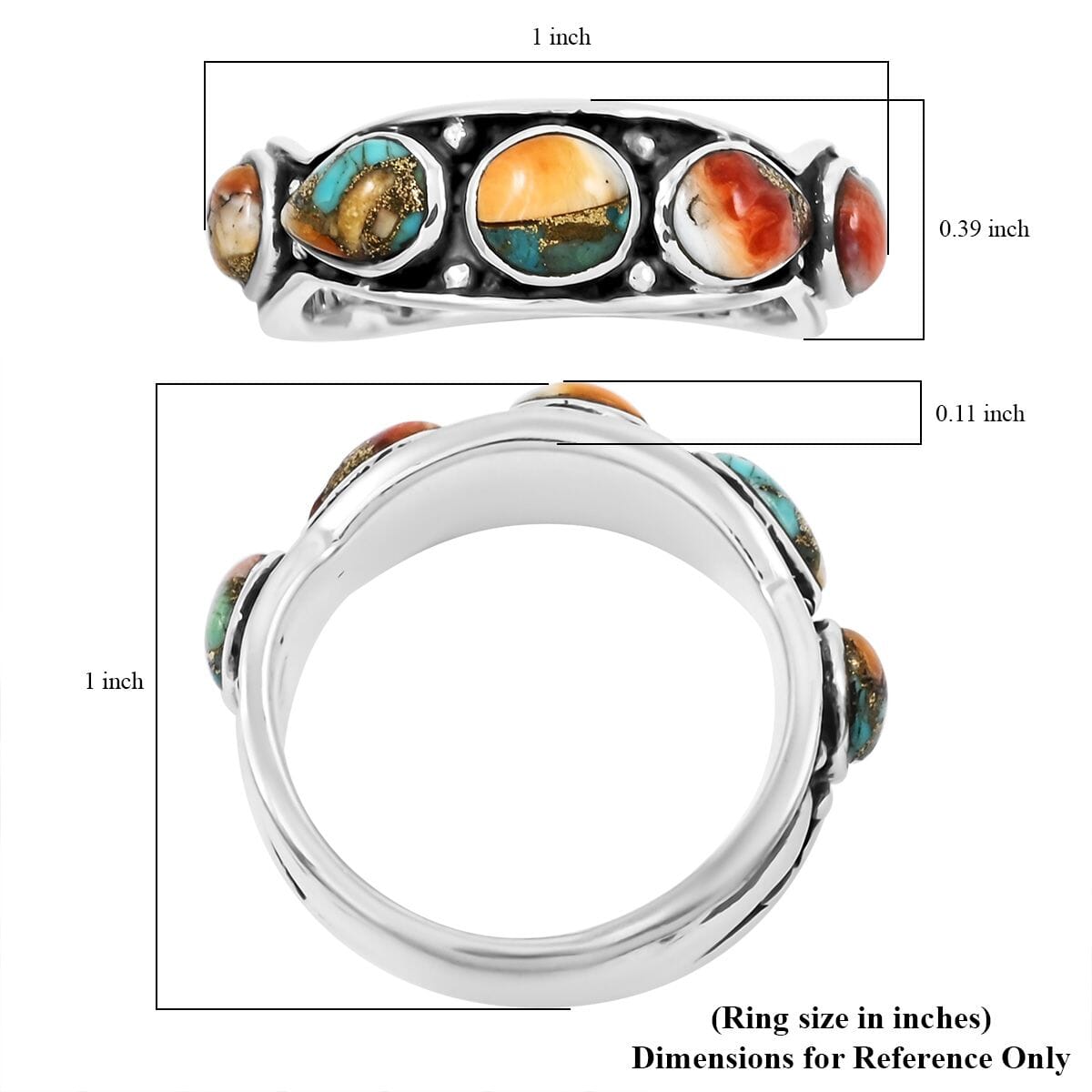 Santa Fe Style Spiny Turquoise 6.10 ctw Ring in Sterling Silver (Size 10.0) image number 4