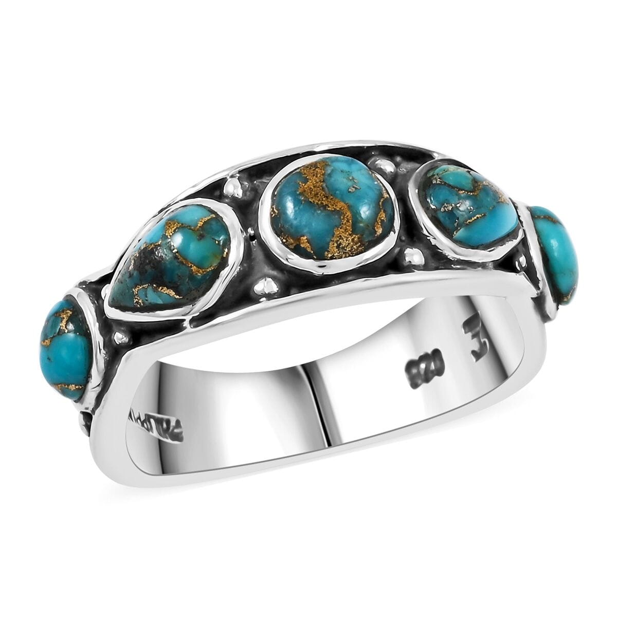 Santa Fe Style Mojave Turquoise 6.10 ctw Ring in Sterling Silver (Size 8.0) image number 0