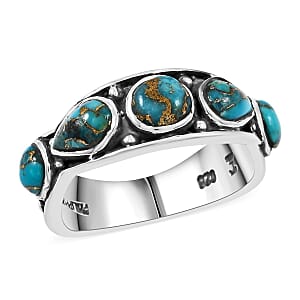 Santa Fe Style Mojave Turquoise 6.10 ctw Ring in Sterling Silver (Size 8.0)
