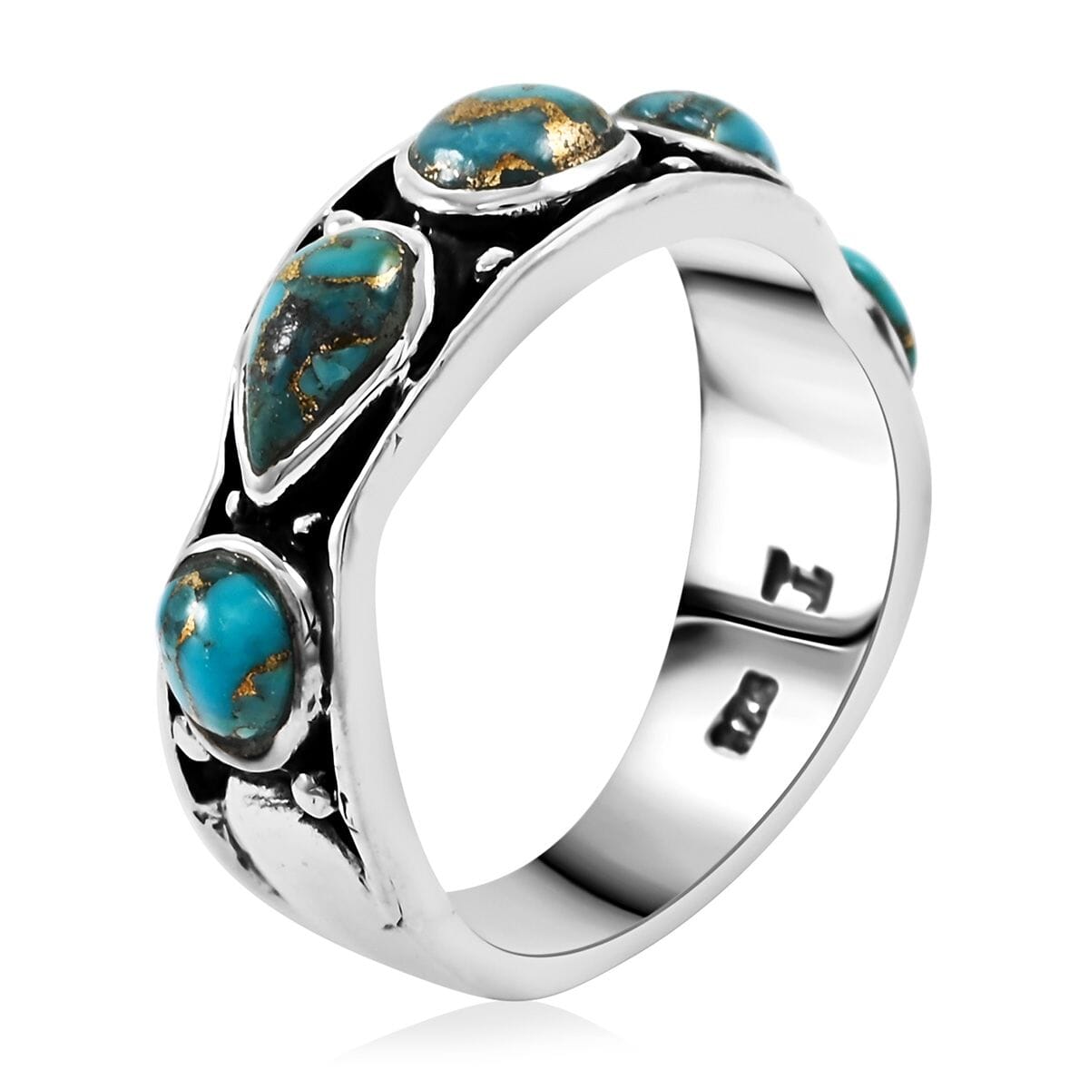 Santa Fe Style Mojave Turquoise 6.10 ctw Ring in Sterling Silver (Size 8.0) image number 3