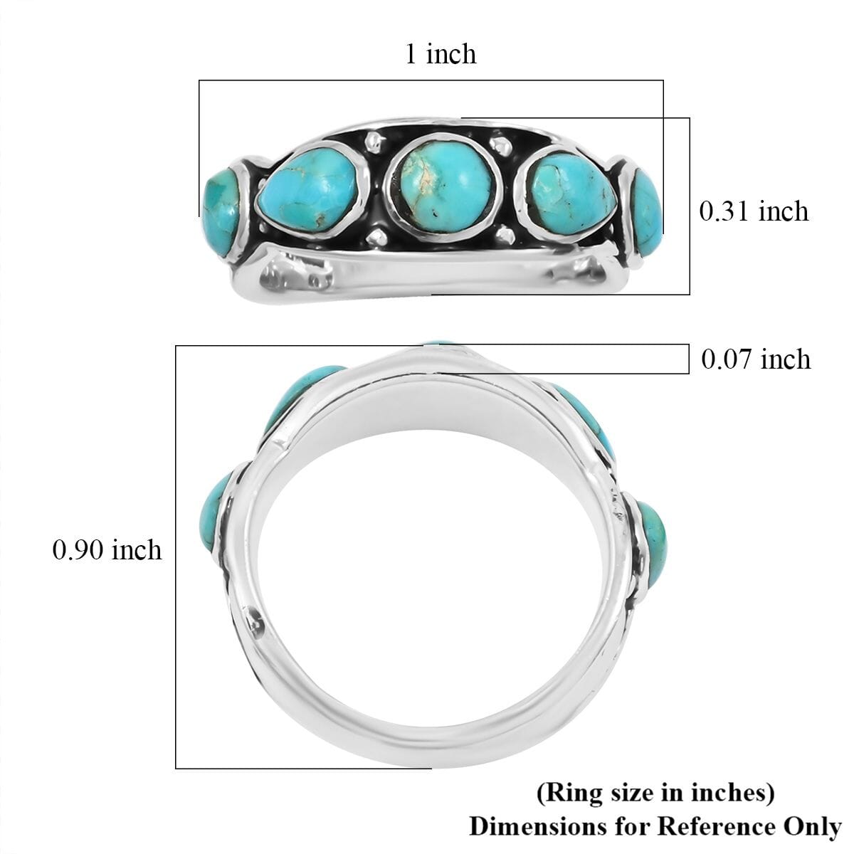 Santa Fe Style Kingman Turquoise 6.00 ctw Ring in Sterling Silver (Size 10.0) image number 4