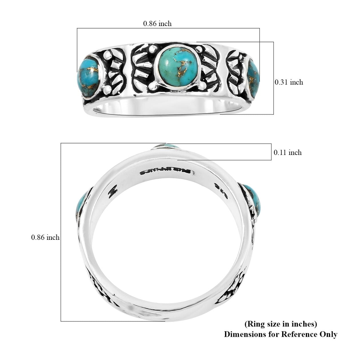 Santa Fe Style Mojave Turquoise 3.00 ctw Ring in Sterling Silver (Size  10.0) image number 4