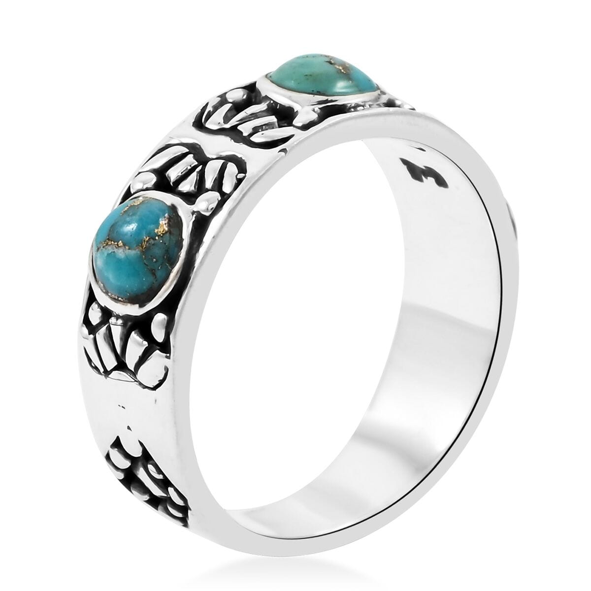 Santa Fe Style Mojave Turquoise 3.00 ctw Ring in Sterling Silver (Size  9.0) image number 3