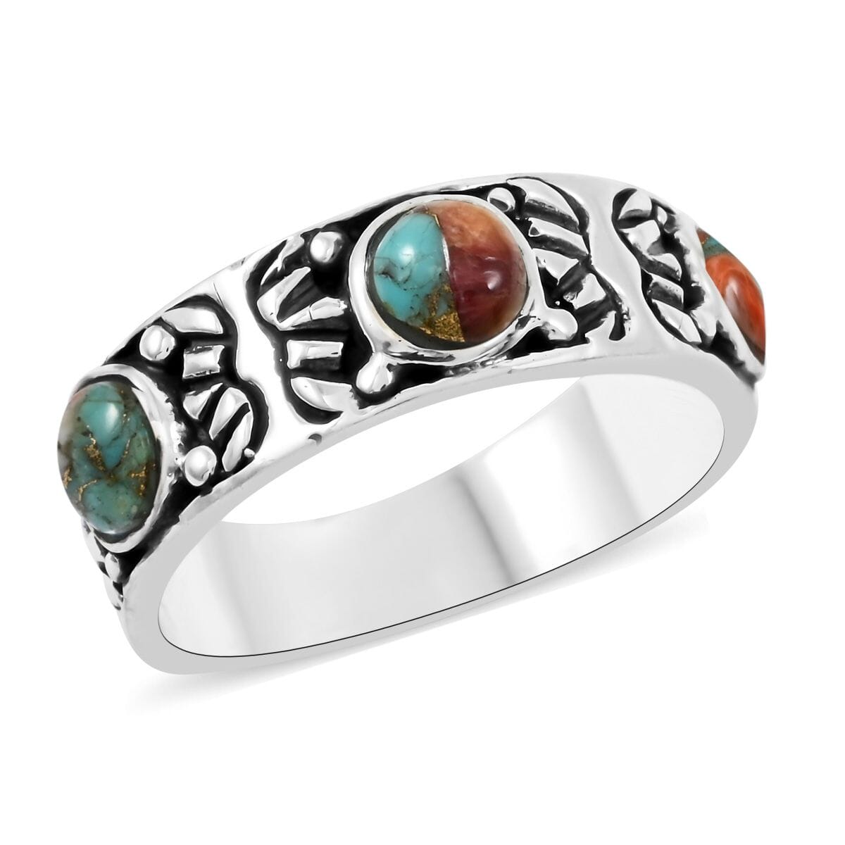 Santa Fe Style Spiny Turquoise 3.00 ctw Ring in Sterling Silver (Size  6.0) image number 0