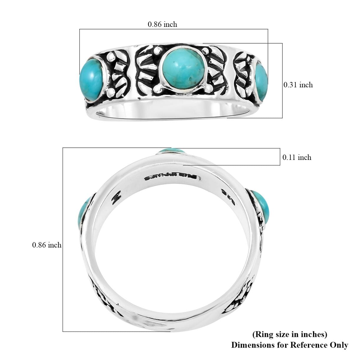 Santa Fe Style Kingman Turquoise 3.00 ctw Ring in Sterling Silver (Size  11.0) image number 4
