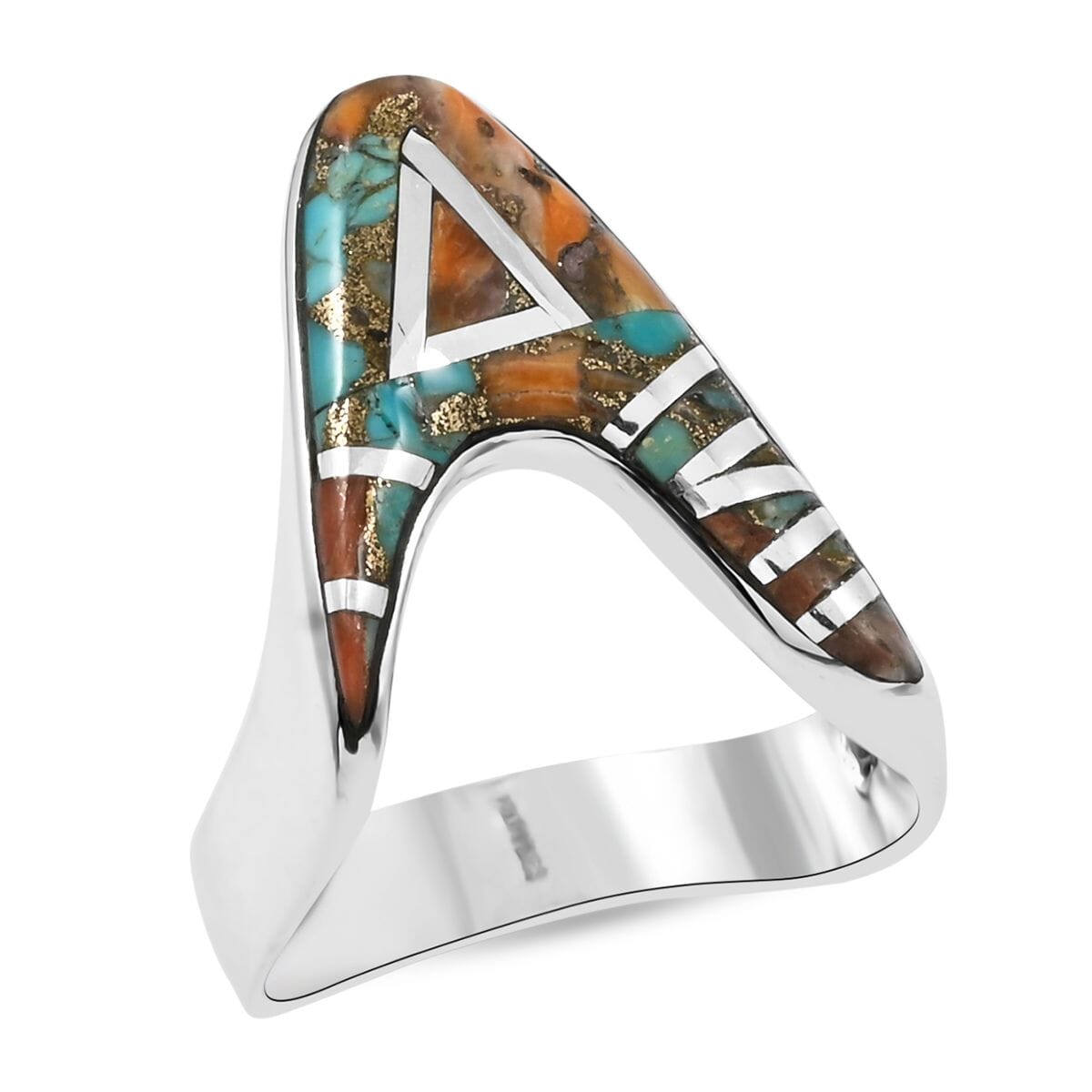 Santa Fe Style Spiny Turquoise 6.00 ctw Ring in Sterling Silver (Size 10.0) image number 0