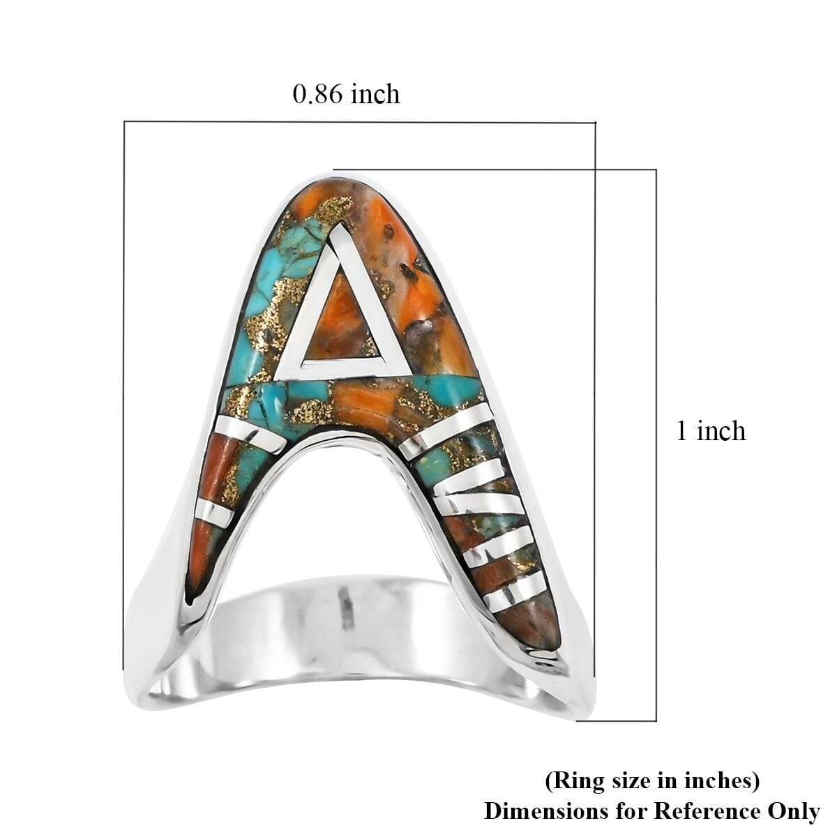 Santa Fe Style Spiny Turquoise 6.00 ctw Ring in Sterling Silver (Size 10.0) image number 4