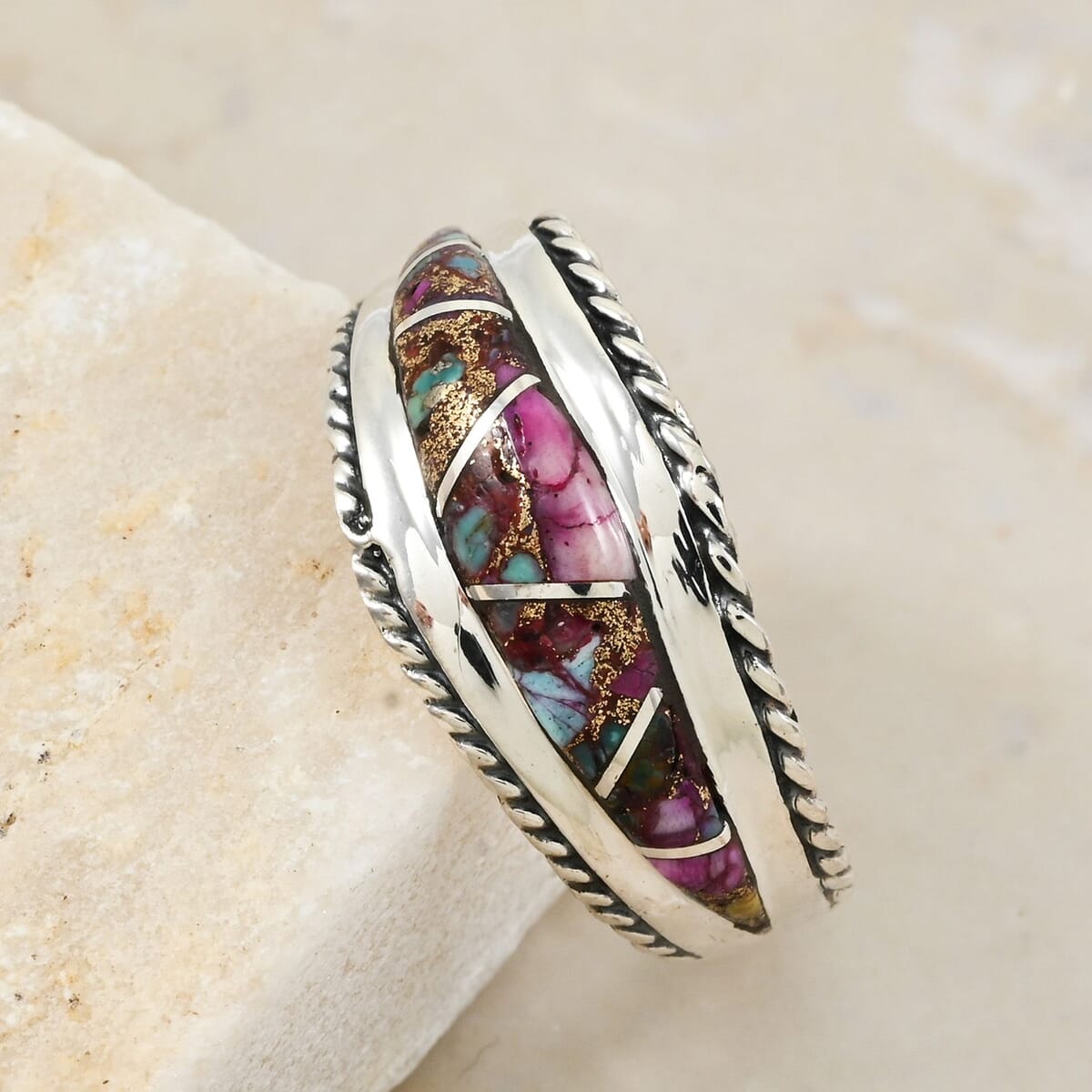 Santa Fe Style Rainbow Multi Gemstone Ring in Sterling Silver (Size 10.0) 2.75 ctw image number 1