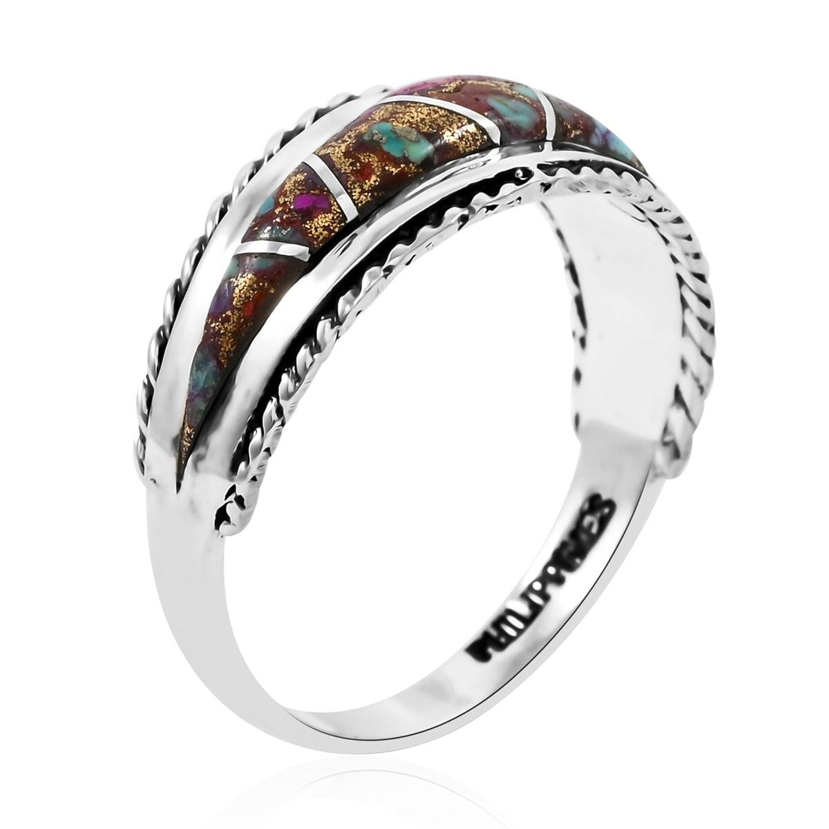 Santa Fe Style Rainbow Multi Gemstone Ring in Sterling Silver (Size 10.0) 2.75 ctw image number 3