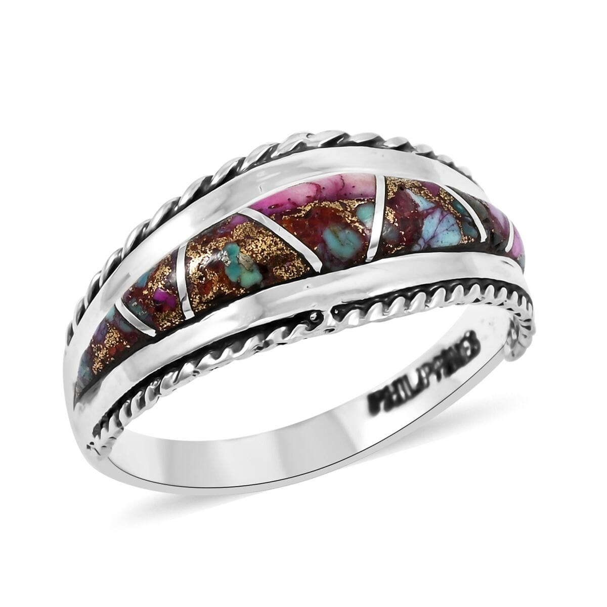 Santa Fe Style Rainbow Multi Gemstone 2.75 ctw Ring in Sterling Silver (Size 8.0) image number 0
