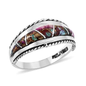 Santa Fe Style Rainbow Multi Gemstone 2.75 ctw Ring in Sterling Silver (Size 8.0)